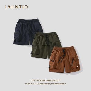 Longzhi Casual Mens Designer Shorts 2023 Summer Breattable Multi Pocket Loose Straight Drawstring Elastic Waist Cargo Pants Men