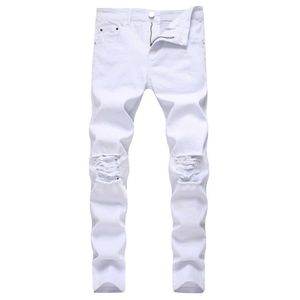 Godlikeu White Mens Jeans Ripped Distressed Black Skinny Denim Hip Hop Button Stretch Pants5gef