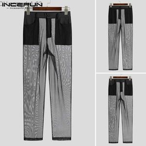 Men's Pants Sexy Casual Men's Hot Selling Pants Casual Breathable Mesh See-though Trouser Men's High Waist Patch Work Pants S-5XL Z230721