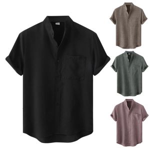 Herren Polos Vintage Baumwolle Leinen Hemd Männer Atmungsaktiv Lässig Kurzarm Oversize Tops Sommer Stehkragen Boho Stil Herrenhemden Plus Größe 230720