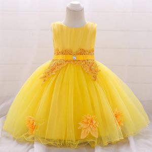 Aplikacje Flower Girls 'Wedding Wear Dress Baby Kids Party Ubranie Frezowanie Tiulowa sukienka Toddler Dzieci Pierwsze urodziny Costu243r