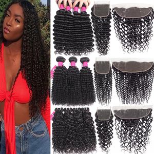 9A Brazylijskie Virgin Hair Bundles z zamknięciem 4x4 Koronkowe zamknięcie lub 13x4 koronkowe zamknięcie czołowe lub 360 pełne koronkowe zamknięcie głębokiej fali Cu2219