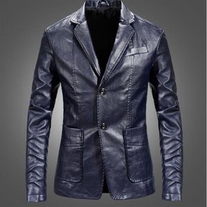 Pu läder blazers män casual mens kostym jacka casual smal motorcykel faux läder kostym homme kostym264e