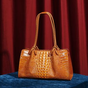 Bolsa Tote com padrão de crocodilo de couro genuíno – grande capacidade, outono/inverno 2023 Novidade, bolsa feminina de mão única para ombro e axila