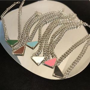 quality Fashion men women Black Triangle label Pendant Necklaces Silver titanium steel lovers necklace Designer jewelry acces180x