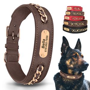 Hundhalsar Leashes Custom Leather Collar Accessoarer Personlig ID -tikplatta för små medium stora hundar Franska bulldogg Pitbull 230720