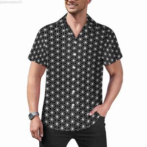 Camisas Casuais Masculinas Camisa Casual Geometria Sagrada Flor da Vida Camisa Solta para Praia Blusas Novidades Havaianas Manga Curta Gráfico Roupas Grandes L230721