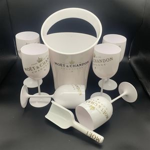 6 Glass 1 Ice Bucket 1Scoop Champagne Flutes Party Plastic Cups Cocktail Cup White Cabinet Acrylic wine glasses Cooler269t