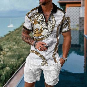 Tute da uomo Estate Uomo Luxury Vintage Polo Set Casual Colletto rovesciato Tuta Abbigliamento moda maschile Abiti stile spiaggia Streetwear 230720