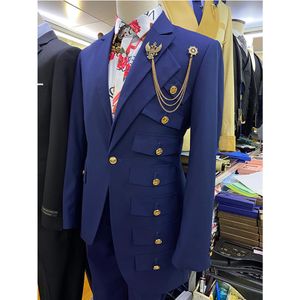 Designers Royal Blue Smoking Wedding Tuxedos Jacket Män passar Slim Fit Special Design Prom Wedding Suits For Men Groom Tuxedo 2 Pie288G