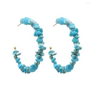 Hoop Earrings Bohemian Beach Turquoise Beaded Personalized Ethnic Style Stone Handmade C-shaped