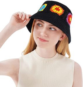 Autumn New Flower Knit Bucket Hat For Women Fashion Crochet Fisherman Hats Ladies Stylish Travel Sun Caps