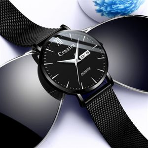 Crnaira 2021 Mesh Band cwp Relógios masculinos de quartzo Luminoso Relógio de calendário com três mãos grandes Relógios de pulso masculinos elegantes para negócios 2777