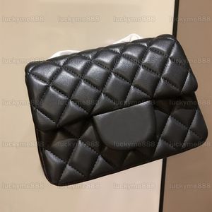 10A Mirror Quality Designers Mini Bolsa Quadrada com Aba 17cm Feminina Couro Real Caviar Bolsa Pele de Cordeiro Clássica Bolsa Acolchoada Preta Bolsa Transversal Ombro Ombro Cadeia Dourada