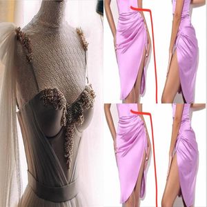 2021 Special Custom Made Spaghetti Plus Size Mermaid Sheath Pearls with Appliques Formal Satin Split Dress268D