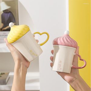 Mugs 1pcs Creative Icecream-Style Ceramic Mug With Lid And Spoon Porcelain Coffee Cup Pottery Afternoon Tea Drinking Water Cups