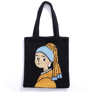 Shoulder Bags Knitting Wool Fabric Women Bag Girl with a Pearl Earring Design Woolen Yarn Handbag Warm Cloth Winter Tote For Ladiesstylishdesignerbags