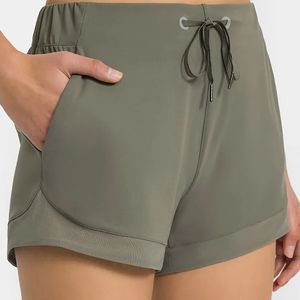 LU-2023 Sport-Shorts für Damen, lässig, Yogahose, enge Shorts mit Kordelzug, weicher Stoff, Laufsporthose, Fitness-Trainingshose, Nude Stretch