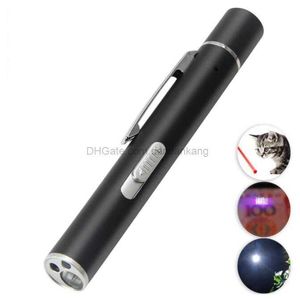 Multi-function Purple light flashlights mini USB rechargeable battery penlight 3 in 1 led pocket red laser Pointer UV flashlight for Pets Interactive toy