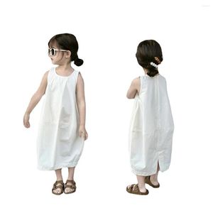 Girl Dresses White Korean Bud Dress 2023 Summer Cotton Skirt Girls Casual A-LINE For 2-8 Years Old Kids Clothes