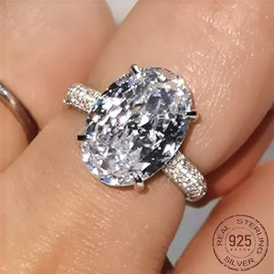 Oval Finger Ring Band Dazzling Brilliant 10 14mm Lab Diamond Silver 925 Classic Wedding Anniversary Gift for Wifegirl J-536212O