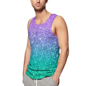 Topy z czołgami męskimi Tekstura Ombre Tank Top Men Purple and Green Glitter Print Gym Overized Tops Fashion Fashion Custom Tlee Bressels 230721