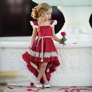 Abiti da ragazza Princess Girls Flying Sleeves Dress Cotton Lace Party Teens Long Baby Kids Flower Wedding Birthday Abbigliamento per bambini