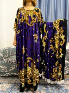 Abbigliamento etnico Abaya musulmano per le donne Dubai Maxi ricamato sciolto Robe Femme Musulmane Abito africano con stampa floreale O-collo con grande sciarpa 230720
