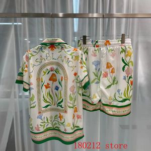 Męskie dresy, kolorowe litery Casablanca Multi Floral Print Shorts Zestaw Mężczyźni Kobiety cienki jedwabny tkanin
