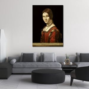 Arte em tela feminina clássica para decoração de sala de música Retrato de uma senhora da corte de Milão Leonardo Da Vinci Pintura feita à mão