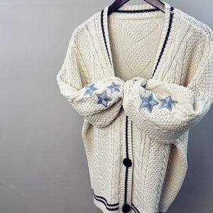 Kvinnors stickor Tees Loose Tay Autumn Fashion V Neck Star Embroidery Cardigan Women Warm Swift Single Breasted Vintage Sticked tröja 230720