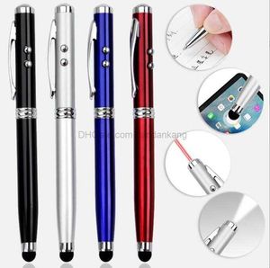 4 w 1 wielofunkcyjny pióro latarka stylowa ekran dotykowy czerwony wiązka Laser Point wskaźnik aluminiowe metalowe długopisy z LED Light Ballpoint Pen dla telefonu