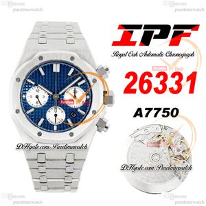 IPF 26331 ETA A7750 Cronógrafo Automático Relógio Masculino Azul Branco Mostrador Bastão Marcadores Pulseira de Aço Inoxidável Super Edição Herrenuhr Reloj Hombre Puretimewatch C3