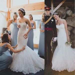 Schatz Spitze Meerjungfrau Brautkleider Brautkleider 2017 vestidos de novia Gericht Zug Garten Hochzeit Gown227a