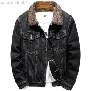 Jaquetas masculinas jaquetas de inverno masculinas casacos jeans pretos de lã jaquetas jeans quentes de algodão masculino de alta qualidade casacos e jaquetas jeans slim fit tamanho 6XL L230721