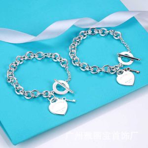 Designer TC rose gold key love heart couple Bracelet CNC steel seal word hanging tag egg ring thick chain