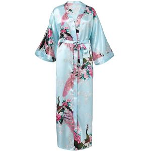 Abito lungo stampato da donna grigio FloralPEACOCK Sposa Abito da sposa damigella d'onore Rayon Sleepwear Tempo libero Kimono Accappatoio Regalo di nozze Y23243