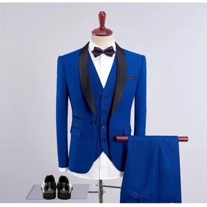 Sälj Royal Blue Groom Tuxedos Mens Prom Dress Party Suits Coat Waistcoat byxor Set Jacket Pants Vest Bow Tie K207306J