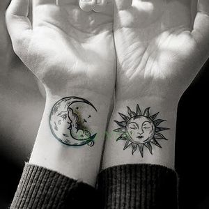 Vattentät tillfällig tatuering klistermärke Sun Moon Fake Tatto Flash Tatoo Tatouage Hand Foot Arm For Men Women Girl