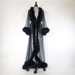 Sexy Women Fur Futra Sleepar szata de Mariee Sheer Nightgown długi rękaw długi szata spa kostium seksowna sukienka z paskiem226i