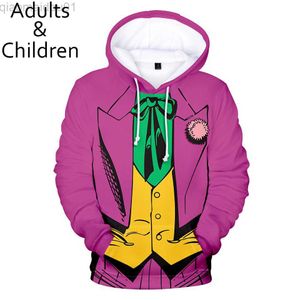 Herrtröjor tröjor joker 3d hoodies män tröja kvinnor mode barn tröjor avslappnade joker pojkar flickor avslappnade lila huvtrockar l230721