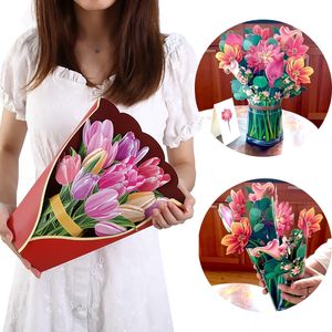 Greeting Cards Pop-Up Flower Bouquet Greeting Card Bouquet Mother's Day Card Birthday Wedding Anniversary Lily Tulip Sunflower Greeting Card 230720