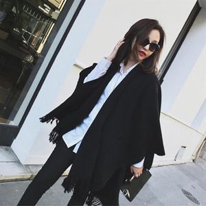 Kobiety zima kaszmirowa poncho cape elegancka czarna ciepłe szaliki moda vintage paszmina długa szal kobiety poncho cape242f