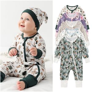 Bambu Fiber Bebek Fermuarlı Romper Baskılı Erkek Giysiler Doğum Bodysuit Onesie Giyim 230720