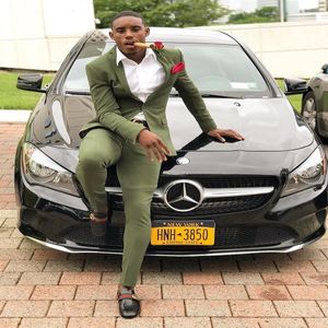 Olive Green Mens Suits na wesele 2019 Notched Lapel Slim Fit Blazer Dwuczęściowe pary tuxedos Pants Made Made Man 2322