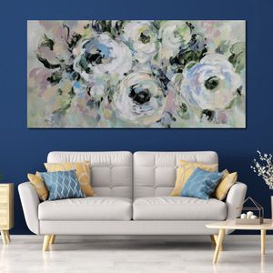 Landskap Canvas Abstract Art Sage och Lavender Peonies Handmålade konstverk Romantisk husdekor