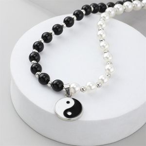 Halsketten für Frauen Flut Hip-Hop Persönlichkeit und weiße Perle Anhänger Yin Yang Tai Chi Bagua Halskette Kette Chokers263l
