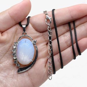 Pendanthalsband 1st Natural Stone Oval Necklace Opal Rose Tiger Eye Rope Chain Healing Crystals For Women smycken