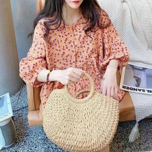 Camicette da donna estate in stile coreano in forma rotonda in forma rotonda a petto singolo manicotto dolce manica soffice stampante floreale camicia casual per donne