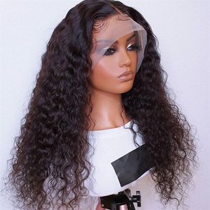 180density Glueless Jet Black Color Kinky Curly Lace Front Wig For Women Bundles With Closure Heat Resistant Fiber Soft Daily Wear225O